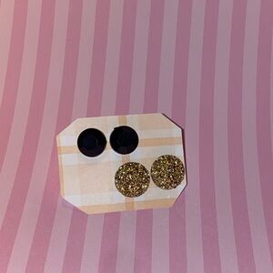 Hypoallergenic Chic Black and Gold Stud Earrings Set